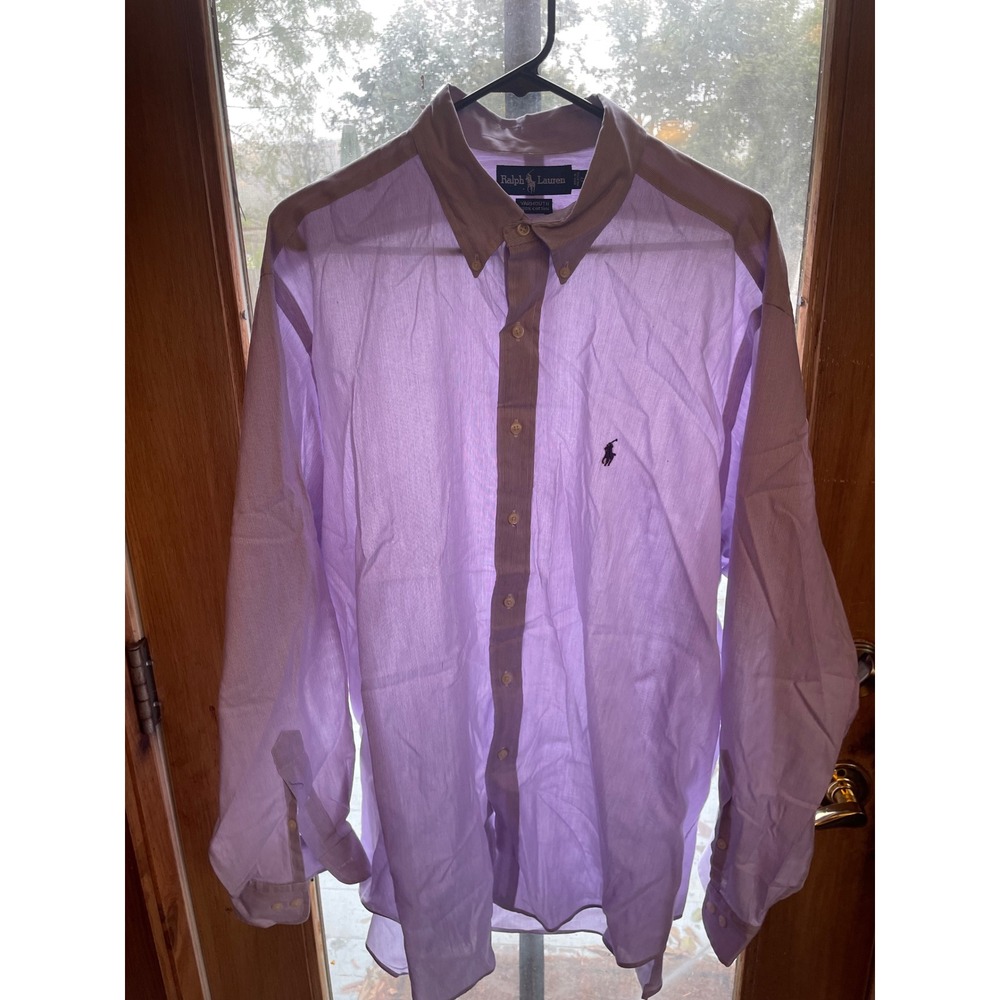 Ralph Lauren Yarmouth Button Down Shirt Mens 17 34/35 Purple Striped Long Sleeve